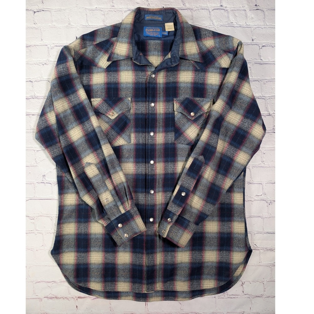 Vintage 70s Pendleton High Grade Western Wear Wool Pearl Snap Shirt L Long USA